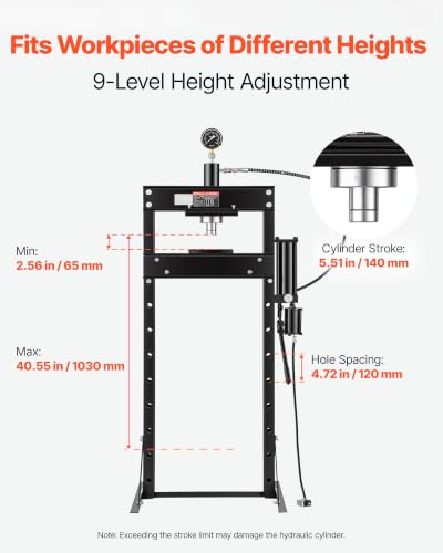 Image of VEVOR 20-Ton Hydraulic Shop Press, H-Frame Manual /Pneumatic Shop Press