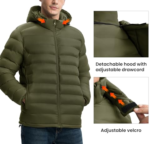 Image of Gopune Men's Lightweight Puffer Jacket Detachable Hooded Water Resistant Puffy Winter Down Jackets for Snow Ski Travel