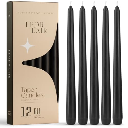 Leor & Lair Black Taper Candles 12 Pack 10 Black Candles Unscented