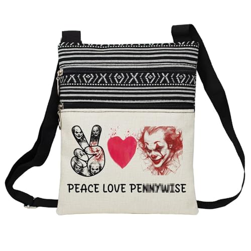 Clowns Messenger Bag Small Ethnic Pattern Printed Adjustable Strap Crossbody Zipper Bag Phone Bag Wallet Cute Shoulder Handbag for Horor Movie Fans Women