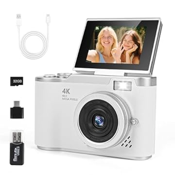 Macchina Fotografica Digitale con Scheda 32GB, 1080P 40MP Fotocamera Digitale Compatta con schermo da 2,4 pollici 180°, Fotocamere Digitali Per Bambini Adolescenti Adulto Principianti (Weiß)