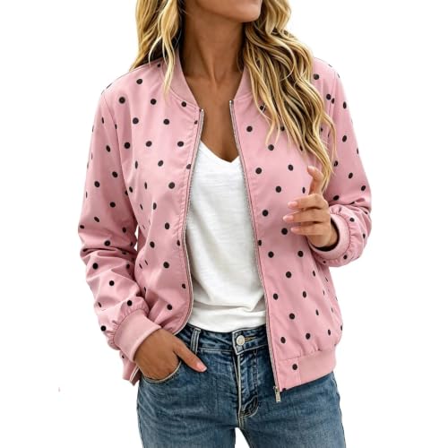 MaMiDay Women's Polka Dot Bomber Jacket Zip Up with Pockets - image 1