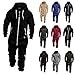 XJYPUU2 Men's Hooded Jumpsuit Onesie Rompers Fleece Lined Overalls Zip Up Pajamas Playsuit Jogger Suit Overall Tracksuit Coffee