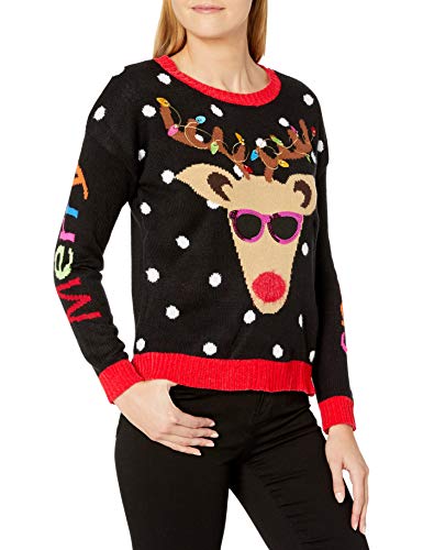 Blizzard Bay Women's Ugly Christmas Light Up Reindeer Sweater, Lightup, Small