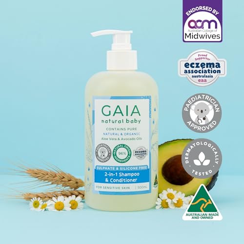 GAIA Natural Baby 2in1 Shampoo & Conditioner | 96% Natural Origin | Sensitive Skin formula | organic Avocado Oil | organic Chamomile | Silicone Free | Sulphate Free | Australian Made | 500mL - Image 3
