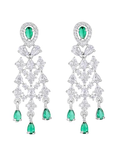 Image of ASMITTA Jewellery Green Stone Jewellery Set for Women American Diamond Necklace Set & Green Earrings for Women Stylish
