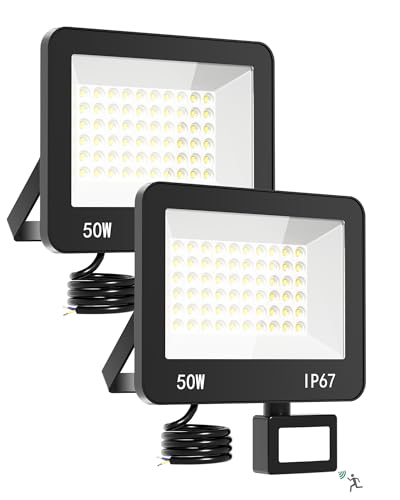 HAPYLUMI Projecteur LED Extérieur avec Détecteur 50W, 2 Pièce 5000LM Blanc Froid Spot Exterieur Detecteur Mouvement, IP67 Étanche Phare LED Éclairage pour Jardin...