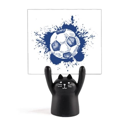 Support de mémo football bleu résolvant le désordre des papiers avec son chat noir