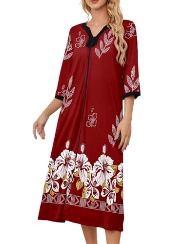 Image of PITINAN Moo Moo Nightgown House Dress Zip up Robes for Women Long Lounge Dress House Coat Women S-3XL