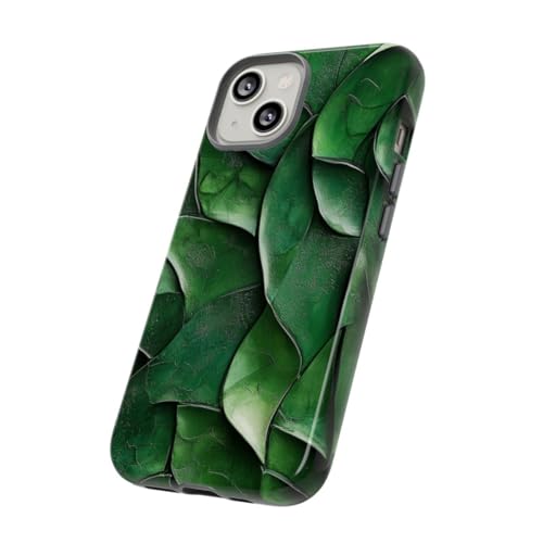 Coque iPhone 14 feuille sculptée verte rigide anti-chocs et anti-rayures - 2