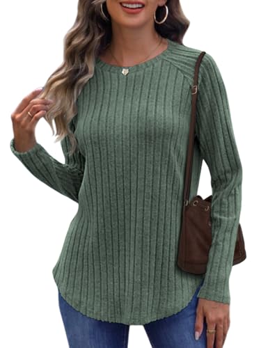 Cuptacc Oberteile Damen Pullover Herbst Tunika Damen Langarm Elegant Longpullover Modern Bekleidung Lässig Sweatshirt Grün L 42-44