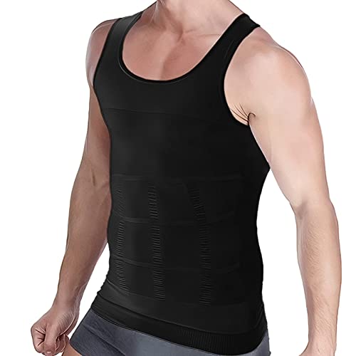 Aptoco Compression Shirts for Men Shapewear Vest Body Shaper Abs Abdomen Slim Elastic Tank Top Undershirt for Hid Men's Gynecomastia(Black, M)