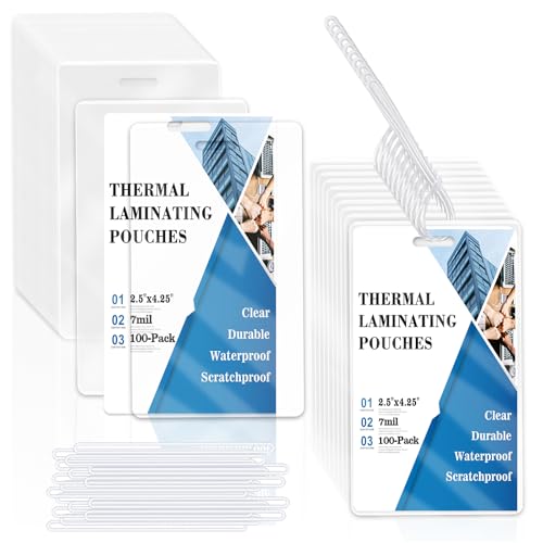 Image of 100 Pieces 7 Mil 2 1 /2 inch x 4 1 /4 inch Luggage Tag Laminating Pouches with Slot Hole Thermal Laminate Pouch Tags Kit Resealable for Work Permits Pass Cards Student ID Cards (100, 7 Mil)