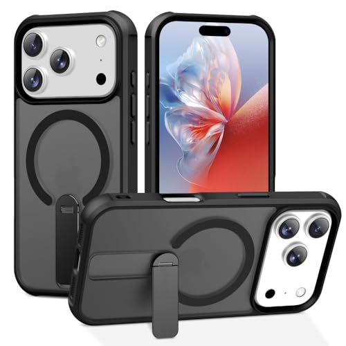 Coque iPhone 17 Pro Max silicone rigide étui anneau support rotatif béquille arrière noir