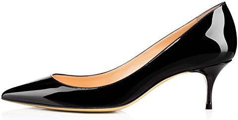 AMARANTOS Women Fashion Patent Leather Pointed Toe Slip On Comfort Basic Kitten Heel Pumps Shoes Black Size 9 | Image 2