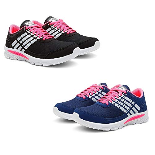 Kit 2 Pares Tênis Caminhada Feminino Confortável Leve Macio Preto/marinho 37