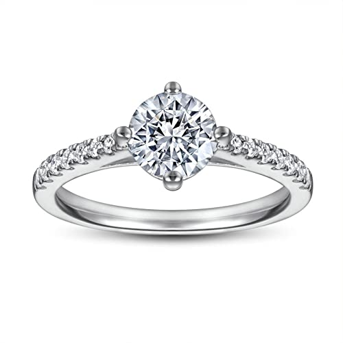 Bague ronde en argent véritable et oxydes de zirconium pour femme