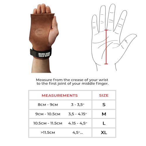 WARM BODY COLD MIND Leather Hand Grips - NO Holes for Weightlifting, Powerlifting, Gymnastics, Cross Training, Pull-Ups, Weight Lifting, Wrist and Palm Protection (Amber, S)