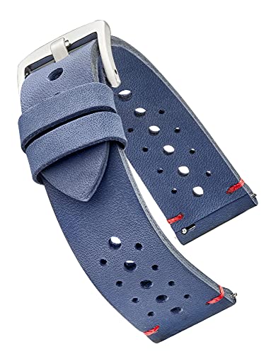 Image of ALPINE Genuine Vintage Leather 22mm Watch Band - Replacement Watch Bands for Women & Men - Watch Strap with Quick Release Stainless Steel buckle - Compatible with Regular & Smart Watch Bands(Blue