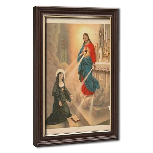 Poster Sacré-Cœur de Jésus sur toile premium avec cadre suspendu en bois