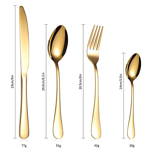Juego de cubiertos de acero inoxidable (6 unidades), de primera calidad, de acero inoxidable apto para uso alimentario, elegante y duradero. Incluye cuchillos, tenedores y cucharas (24 piezas colorida