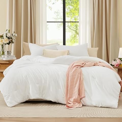 WRENSONGE Queen Size Comforter Sets, White 3 Piece Soft Fluffy Queen Comforter Set (1 Queen Comforter with 2 Pillow Shams) - Warm Lightweight Bedding Comforter Set Suitable for All Seasons Cover