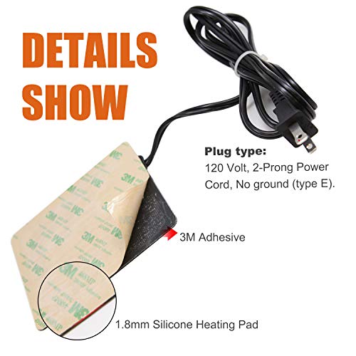 Facon 5'' x 4'' Automotive Engine Block Heater Pad with 3M Self Adhesive and Thermostatically Controlled, 50W Engine Oil Pan Heater Pad with 2-Prong Plug, Silicone Sealer Included