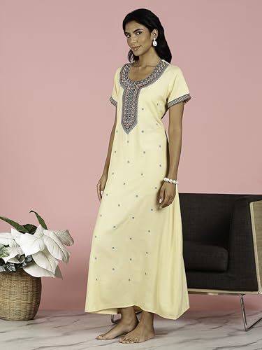 Image of 9shines Label Stylish Alpine Nighty Maxi for Women | Full Length Trendy Nightgown | Premium Nightdress | Nightwear | Heavy Embroidery Nighty with Pockets(2891)
