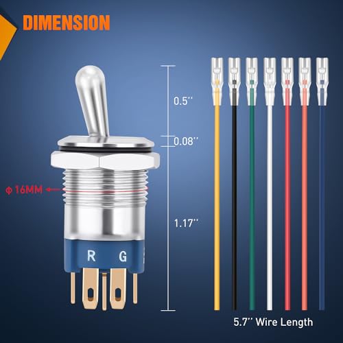 Image of Nilight 3PCS RGB Toggle Switch RED Green Blue LED Lighted w /Wired Harness