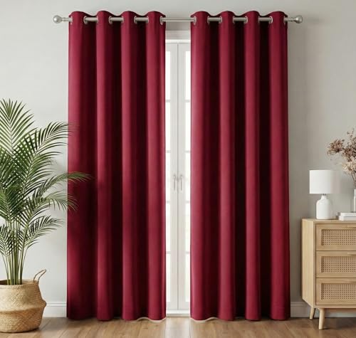 VAS COLLECTIONS 100% Blackout Door Curtains, 7 Feet (121x215 cm) Set of 2, Plain, Thermal Insulated, Room Darkening Curtains for Living Room, Bedroom, (Maroon)