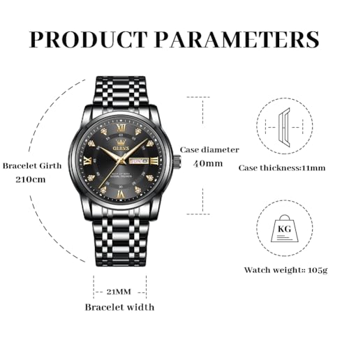 Image of OLEVS Watch for Men Business Diamond Easy Read Men's Wristwatches Analog Luxury Date Stainless Steel Waterproof Luminous Dress Mens Watches