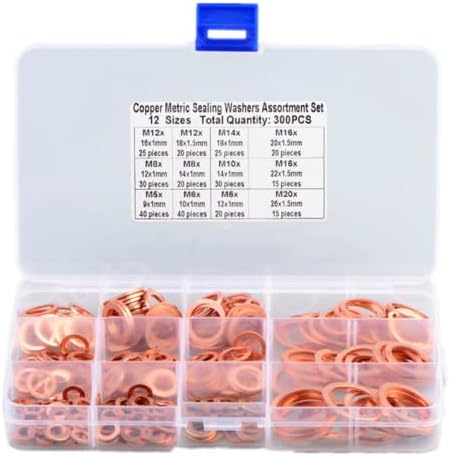 YANGQI yaoqijie 300PCS Copper Sealing Solid Gasket Washer Set Flat Ring Oil Seal Gasket Assortment Kit M5-M20 Fit for Sump Plugs Accessories Lasting (Color : 300pcs)