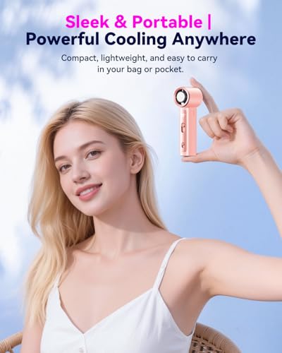 Image of DRORION Portable Mini Fan with Ice Cooling Function, 199 Speed Adjustable Handheld Fan, Rechargeable Personal Fan with Digital Display, Quiet Desk Fan for Travel, Office, Outdoor, Summer,Pink