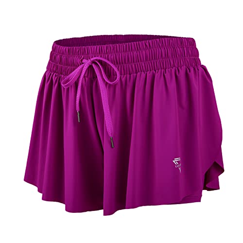 Image of 2 in 1 Flowy Running Shorts for Women Gym Yoga Athletic Womens Workout Biker Spandex Lounge Sweat Skirt Summer
