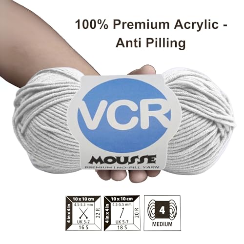 Image of VCR 4ply White Yarn, 100 Grams Hank, 190 Meters Length, Acrylic Ball for Crochet and Knitting, Soft Crosia Threads, Pack of 1 Yarn, Suitable for DIY Crafts