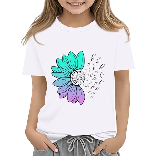 Kid Crop Tops Sunflower T Shirt Cute Flower Graphic Loose Tees Crew Neck Short Sleeve Crop Top Shirts for Girls Size 8