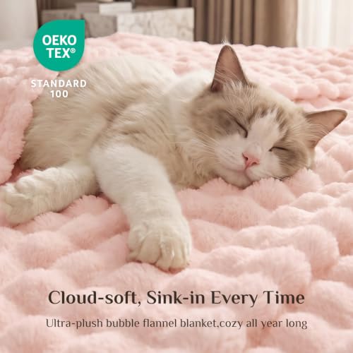 Image of BEDELITE Cute Pink 3D Fleece Bubble Throw Blanket for Couch, 50x60 Inches | Fluffy Blanket for Sofa Bed Dorm Room Decor, Luxury Soft Warm Cozy Plush Fuzzy Throw Blankets Gift for Women, Lightweight