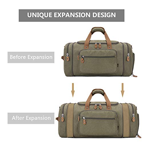 Plambag Travel Duffle Bag with Shoe Compartment 60L Canvas Duffel Overnight Weekend Bag(Army Green)