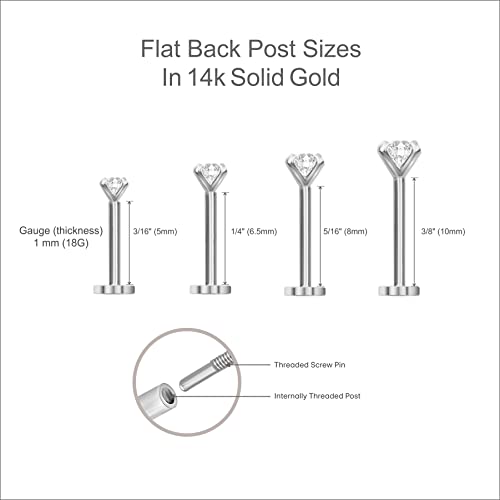 14K Solid White Gold Princess Cut Diamond Solitaire Stud Earrings For Men Women Tragus Helix Cartilage Upper Ear Piercing Jewelry Flat Back Screw On Internally Threaded Hypoallergenic Earrings (0.05 Cttw, Si1-Si2), Single Piece #TOP4