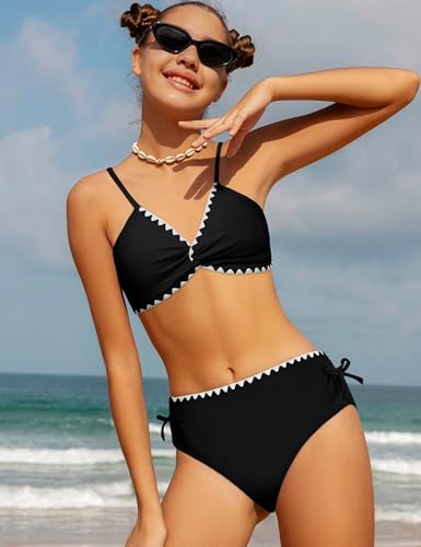 Girls Swimsuits Twist V Neck Drawstring Cute Girls Bikini Swim Two Piece Sets with Chest Pad3