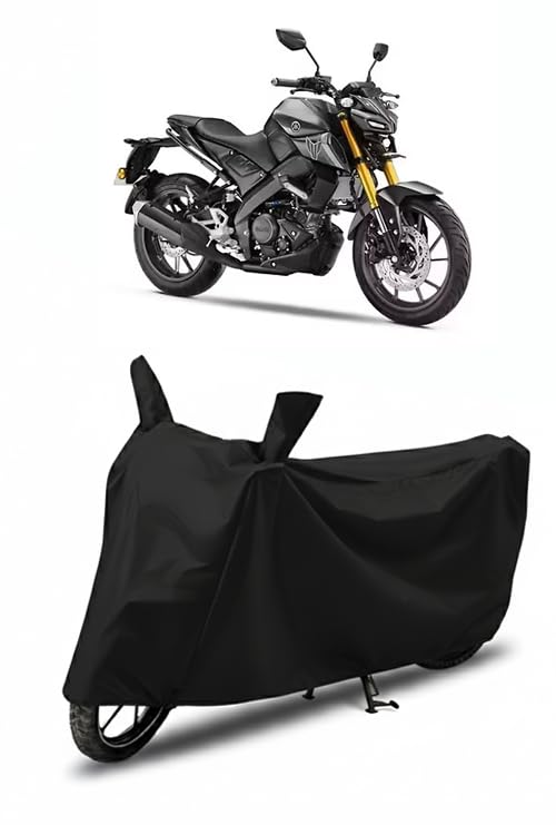 Image of DRAKOWISH Waterproof Bike Cover for Yamaha MT 15 All Weather Protection from Rain, Dust, Heat & Scratches with Mirror Pockets & Buckle Belt | MT 15 Bike Cover | Black