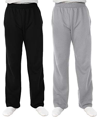 Fruit of the Loom Men's Pocketed Open-Bottom Sweatpants, Black, Medium with Sweatpants, Athletic Heather, Medium