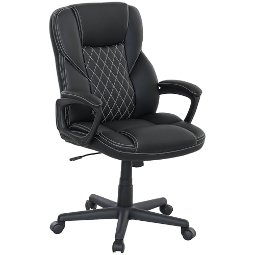 HOMCOM Executive Office Chair, PU Leather Desk Chair, High Back Swivel Computer Chair with Tilt Function, Armrests and Adjustable Height for Home Office, Black