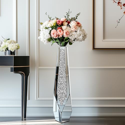 Artloge Bodenvase Große 85cm Hoch: Silberne Vase Kristall für Pampasgras,...