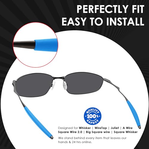 Image of BLAZERBUCK Replacement Temple Sleeves Ear Socks for Oakley Whisker /Juliet /A Wire Sunglass - Black + Light Blue