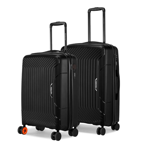 Image of Nasher Miles Coorg Hard-Sided Polypropylene Luggage Set of 2 | 55cm & 65cm | 8 Wheels Small & Medium Trolley Bag for Travel | Suitcase (Black)