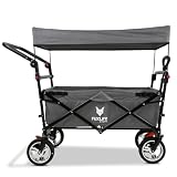 FUXLIFE Bollerwagen faltbar FX-CT700 Grau • klappbarer Handwagen für Ausflug & Alltag • gepolsterter Sitzbereich • Mit Bremsen • höhenverstellbarer Griff • platzsparender Faltbollerwagen