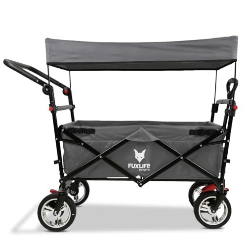 FUXLIFE Bollerwagen faltbar FX-CT700 Grau klappbarer Handwagen für Ausflug & Alltag gepolsterter Sitzbereich Mit Bremsen höhenverstellbarer Griff platzsparender Faltbollerwagen