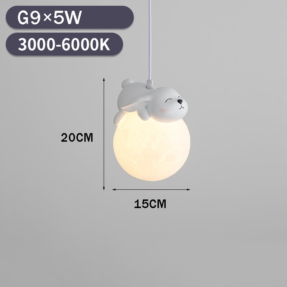 LEOSHI Lampe suspendue en forme de lune 3D pour chambre d'enfant, à intensité variable, en forme d'animal, de dessin animé, de planète, en résine, petite boule de lait blanche mignonne, lustre pour