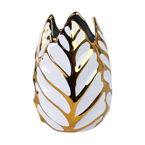 Flower Vase for Home Decor–Modern Ceramic Leaf Texture Accent, Decorative